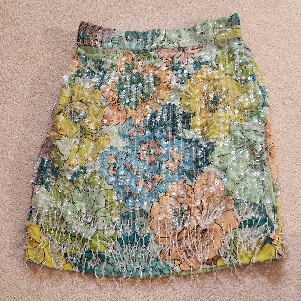 ASOS Floral Sequin Mini Skirt in Yellow, Green, Blue, Peach